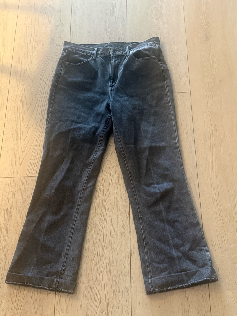 Black denim ankle length cuffed jeans